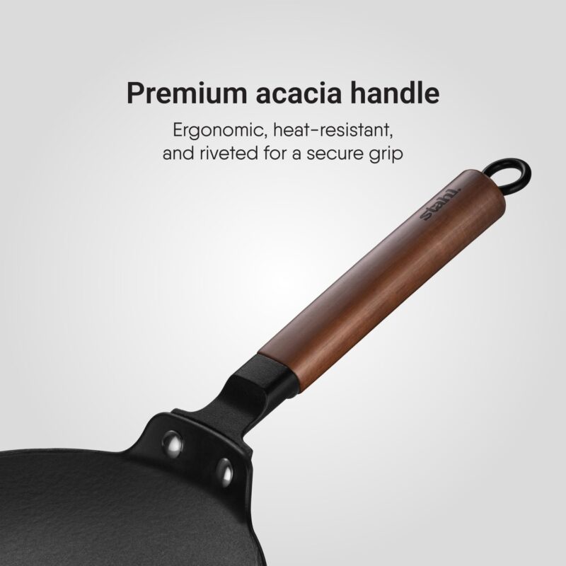 Stahl Blacksmith Signature 26 cm Cast Iron Roti Tawa | for Fluffier Rotis, Crispier Parathas & Golden Chillas | Induction & Gas Stove Compatible | Acacia Wood Handle - Image 6