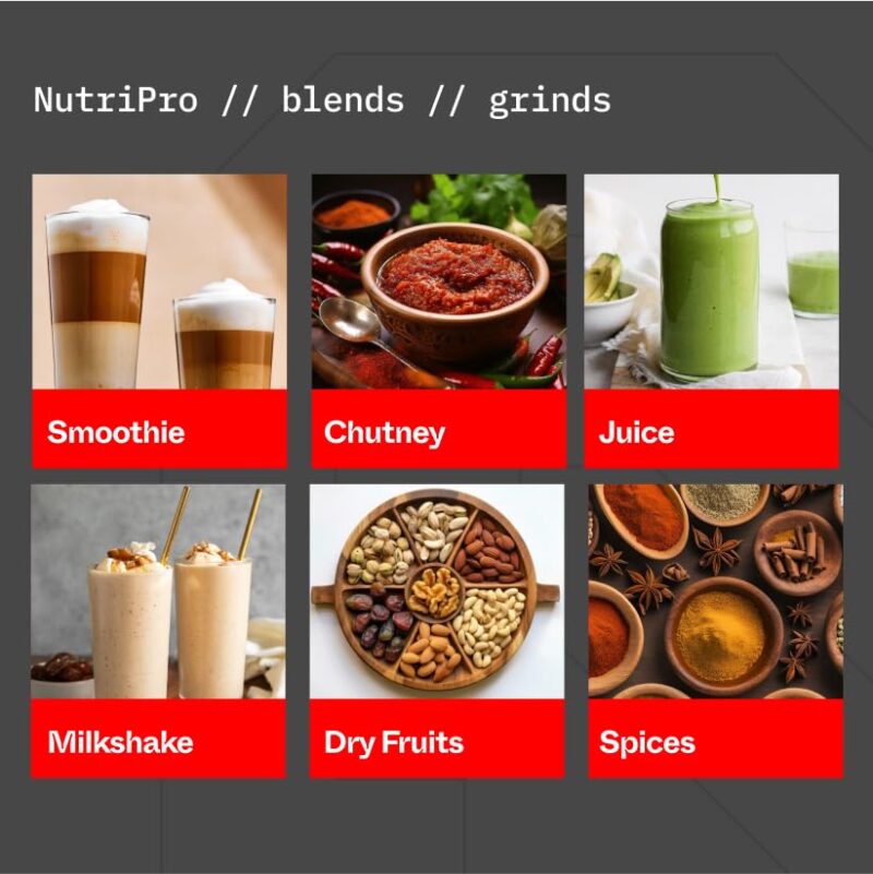 NutriPro Juicer Mixer Grinder Stainless Steel - Smoothie Maker - 500 Watts (2 Jars & 1 Blade, Silver) - 2 Year Warranty - Image 4