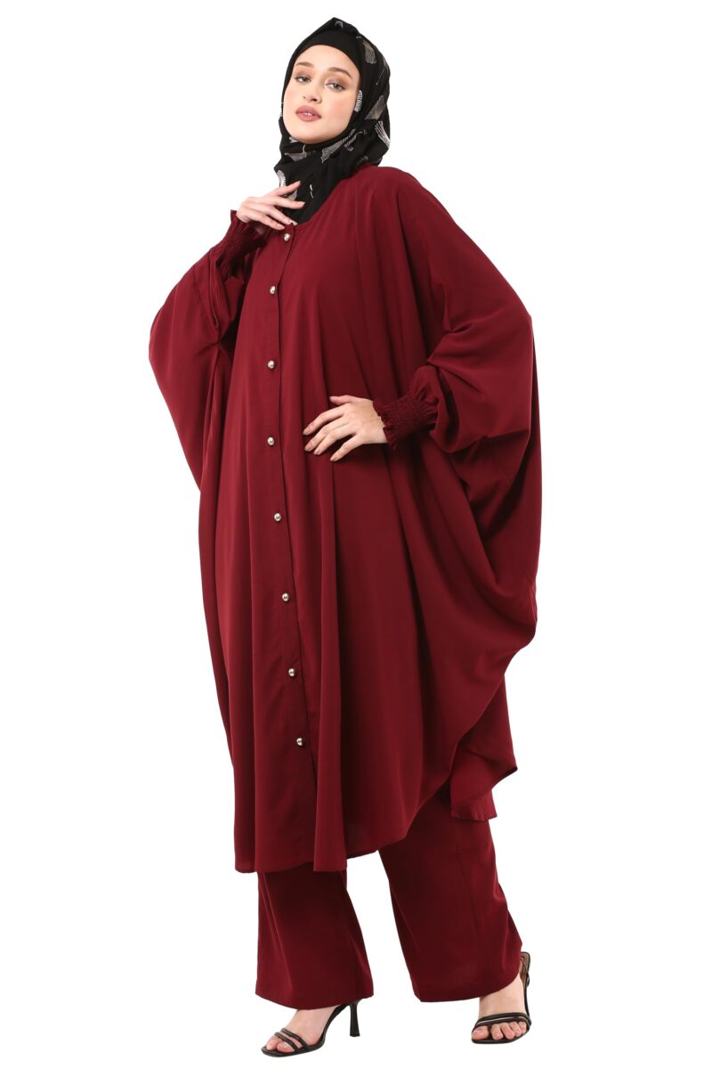 BT - Being Traditional Modest Co-Ord Set for Women - Loose Fit Front Open Free Size Kaftan Top with Trouser (Top: Free Size | Trouser: Large, Maroon) - Image 8