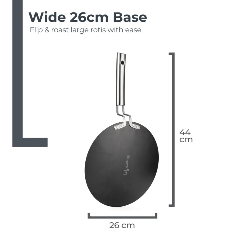 Lifelong Carbon Steel (Iron) Roti Tawa 25cm | High Heat Chapati & Paratha Tawa with Stainless Steel Handle | Naturally Seasoned Non-Stick Surface | Induction & Gas Compatible | Durable & Lightweight - Image 6