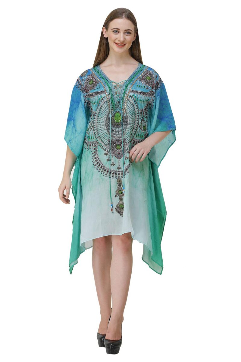 CURVSHAPE Natural Crepe Digital Printed Beach Wear Designer Kaftan for Women's | Free Size - Multicolour | Multicolor 10 | Free Size - Image 2