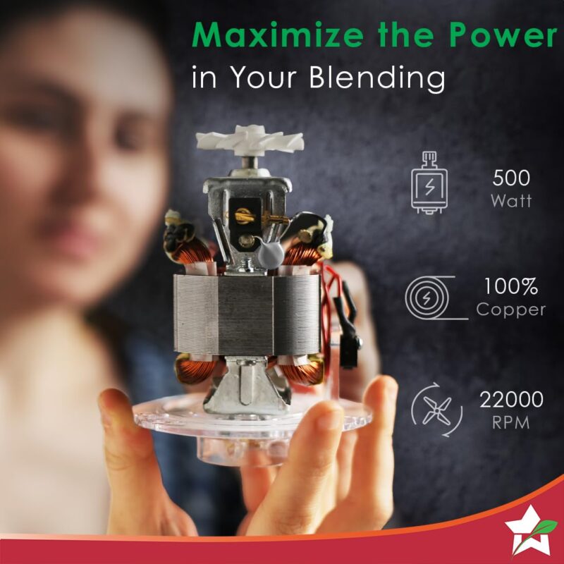 Wonderchef Nutri-blend Activ Mixer Grinder Blender, Smoothie Maker, 500W 22000 RPM 100% Full Copper Motor, 2 Unbreakable Jars, SS Blades, 2 Year Warranty, Recipe book by Chef Sanjeev Kapoor, Black - Image 2