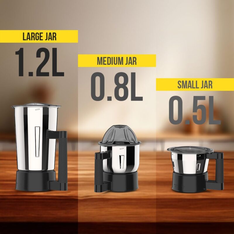 UltraToppMixergrinderfor Superfastgrinding,High Speed,750 Watts,SafetyLocksystem, AISI 304Food GradeStainlessSteelJars,3Jars ABS Body,SerratedbladesCylindricalJars,5YearWarrantyonMotors.(Jet Black). - Image 2
