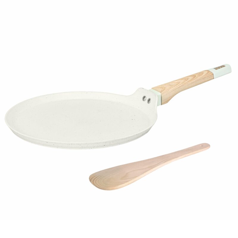 Kreme Ceracook Ceramic Coated Granite Flat Tawa 28cm, ISI Certified Dosa Tawa, Forged Aluminium Body, Gas & Induction Compatible, Non Toxic Tawa PFAS & PTFE Free, 1 Year Warranty, Ivory