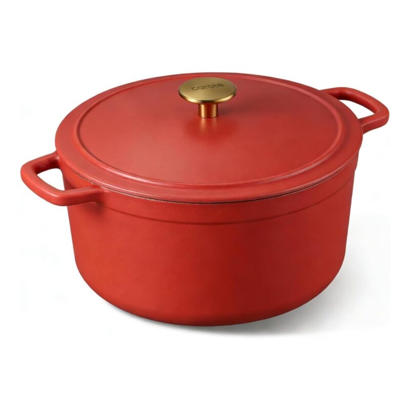 CAROTE Dutch Oven 4.7L Enameled Cast Iron Pot with Lid, Biryani, Red