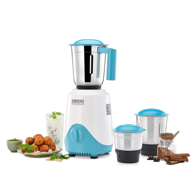 USHA Rapidmix 500-Watt Copper Motor Mixer Grinder With 3 Jars And 2 Years Product Warranty & 5 Years Motor Warranty (Sea Green/White), 500 Watt - Image 7