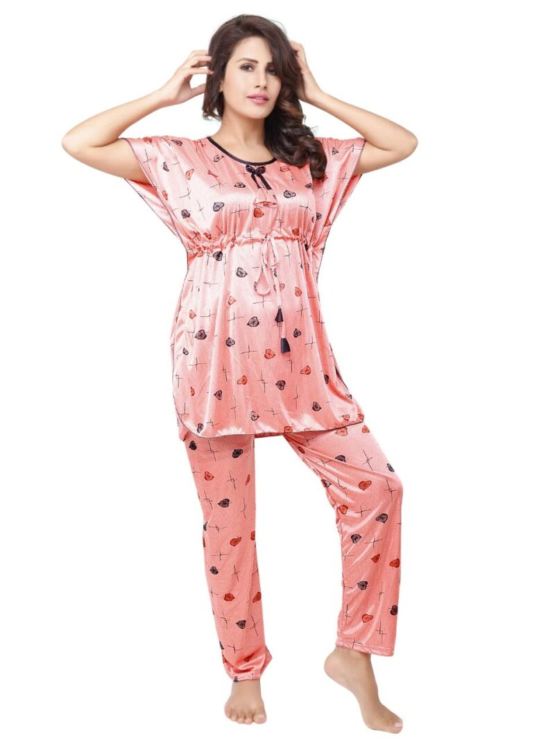 G4Girl Long Printed Kaftan Nightsuit (Free Size, babypeach)