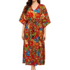 Raj Handicrafts Cotton Sleepwear Kaftan Nightdress Long Maxi Gown (Orange)