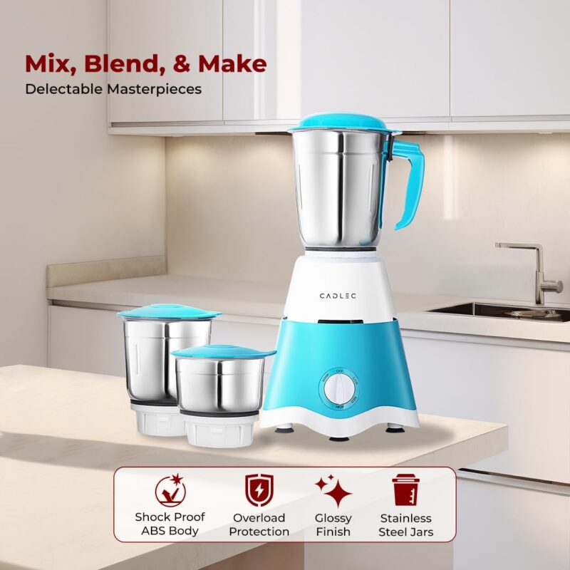 CADLEC Jarsphere 750 Watt Mixer Grinder with 4 Jars | Powerful Motor for Wet & Dry Grinding, Chutney, Mixing & Juicing | Multi-Purpose Mixer Grinder for Kitchen | 2-Year Warranty | Blue & White - Image 4