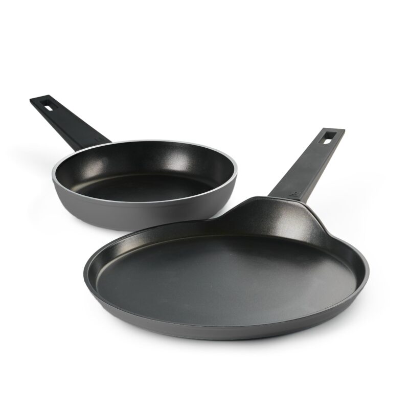 TRAMONTINA Chroma Cookware Set of 2 - Fry Pan 20 cm & Dosa Tawa 28 cm | Ceramic Reinforced Cookware | Cold Forged | Bakelite Handle | All Cooktop Compatible | Dishwasher Safe Grey