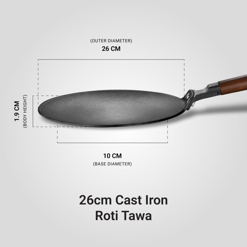 Stahl Blacksmith Signature 26 cm Cast Iron Roti Tawa | for Fluffier Rotis, Crispier Parathas & Golden Chillas | Induction & Gas Stove Compatible | Acacia Wood Handle - Image 7