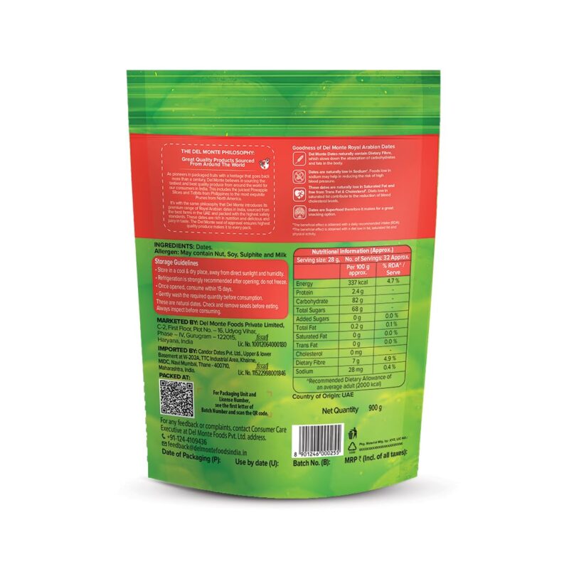Del Monte Royal Arabian Dates 900 G |Premium Khalas| Source Of Dietary Fibre | Natural And Sweet| Dried Fruit | Healthy Snack - Image 4