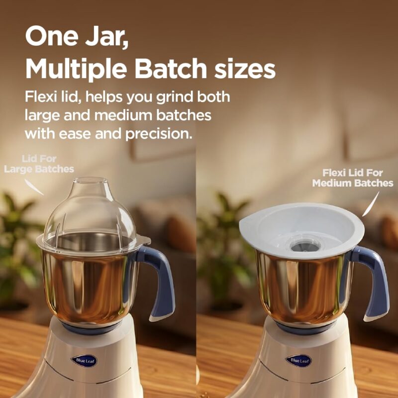 Preethi Blue Leaf Diamond Mixer Grinder, 750 Watt 3 Jars + Flexi Lid, White - Image 6