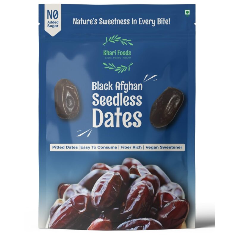 Khari Foods – Premium Black Afghan Seedless Dates– 400g Seedless Khajoor – High Fibre, No Added Sugar, No Preservatives, Easy to Consume – Soft Healthy Dates for Energy, Immunity Support and Everyday Wellness