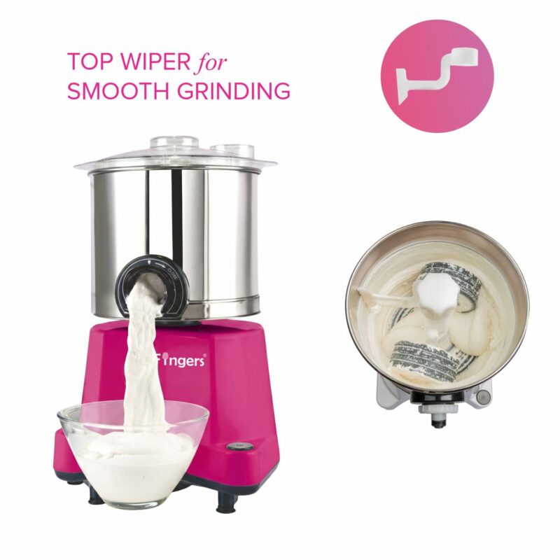 SmartFingers Comfort + Table Top Wet Grinder 230V, 2 Liter, Pink with Coconut Scrapper & Atta Kneader Attachment | Hands-Free Batter Dispenser | Top Wiper, 150W Motor | 5 Years Warranty | AISI 304 - Image 2