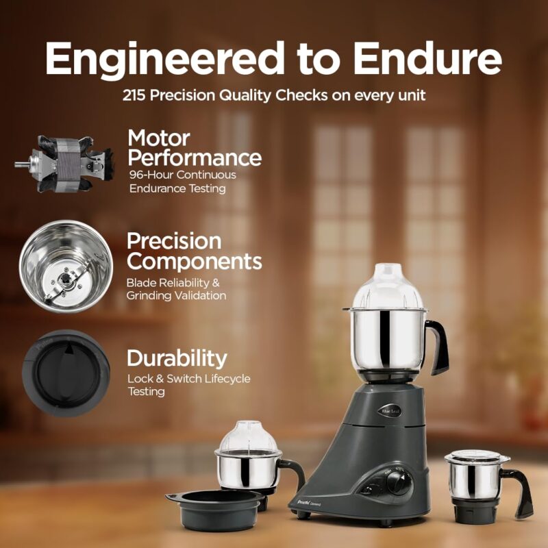 Preethi Blue Leaf Diamond Mixer Grinder, 750 Watt 3 Jars + Flexi Lid, Black - Image 6