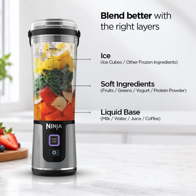 Ninja Blast Portable Cordless Blender (BC151INBK) – 530ml | USB-C Rechargeable | Crushes Ice & Frozen Fruit | BPA Free, Leak-Proof Travel Lid - Image 7