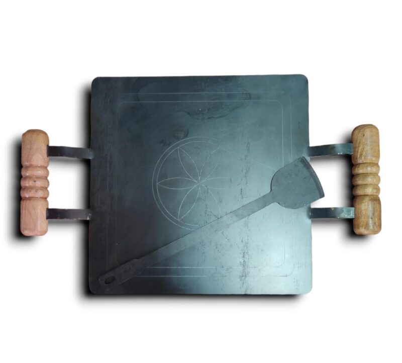 NAAYAGI - Pure Iron Tawa with Double Wooden Handle, 12 Inch, 6 mm Thick Approx for dosa, roti, Catering Needs (Square) - Image 2