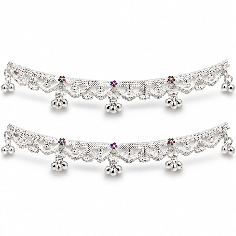 Women Payal Silver Plated Ghungroo Anklet 10 Inch (25.4 cm) Traditional Designer Indian Ethnic Leg Jewellery
