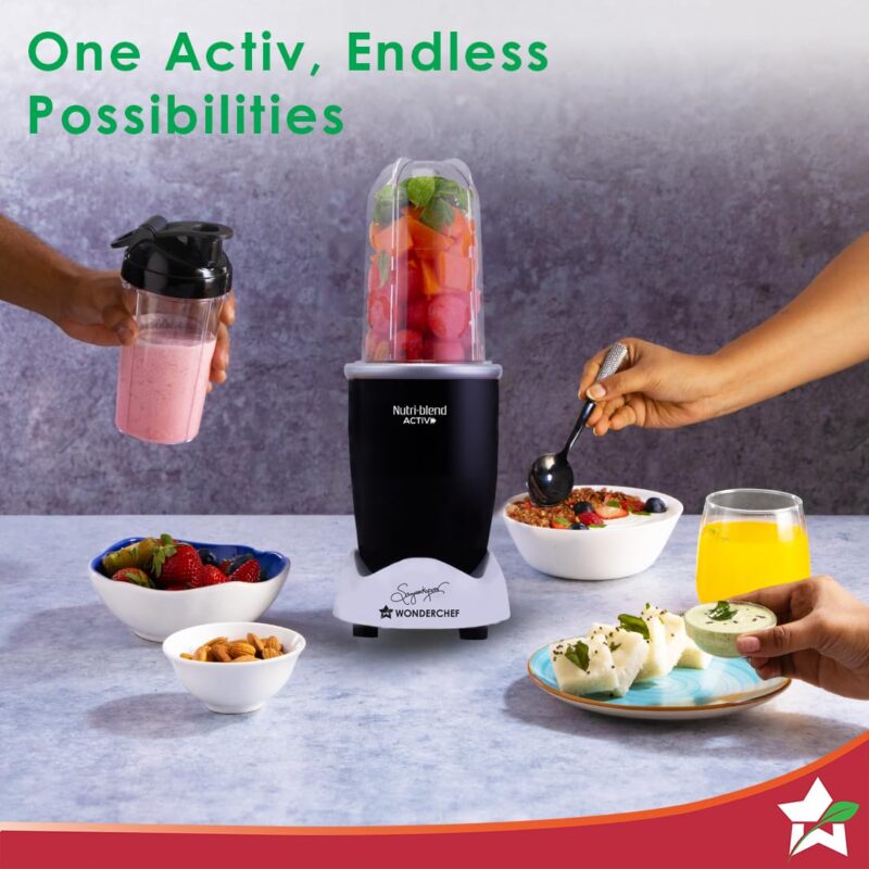 Wonderchef Nutri-blend Activ Mixer Grinder Blender, Smoothie Maker, 500W 22000 RPM 100% Full Copper Motor, 2 Unbreakable Jars, SS Blades, 2 Year Warranty, Recipe book by Chef Sanjeev Kapoor, Black - Image 5