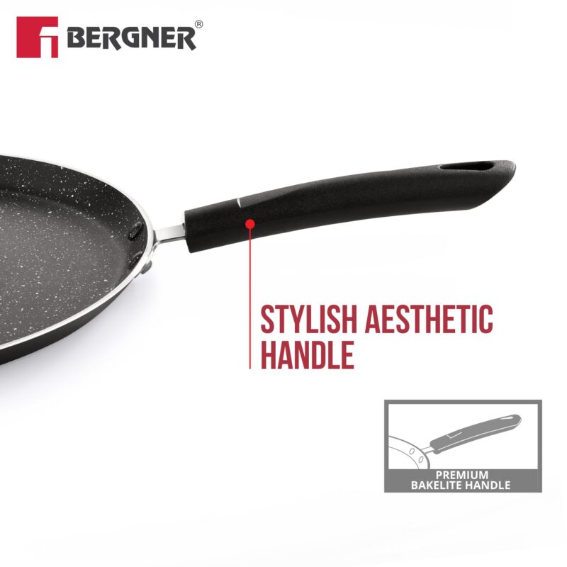 BERGNER Amarone 28cm Non-Stick Dosa Tawa, Durable, Non-Stick Coating, Marble Finish, Ergonomic Bakelite Handle with Excellent Grip, Pressed Aluminium, Large Size - Induction and Gas Stove Compatible - Image 6