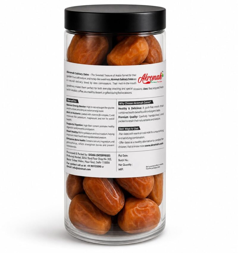 Akremah Premium Sukkari Dates (Khajoor) 500g | Golden, Soft & Juicy (Melt in Mouth) | Royal Dates, Natural Sweetener & High Fiber | 100% Pure - Image 2