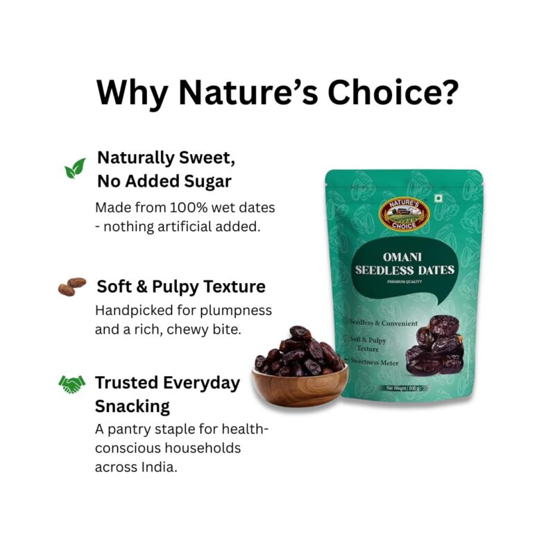 Nature's Choice Omani Seedless Dates 500g | Khajoor/Khajur | Soft Khejur - Image 6
