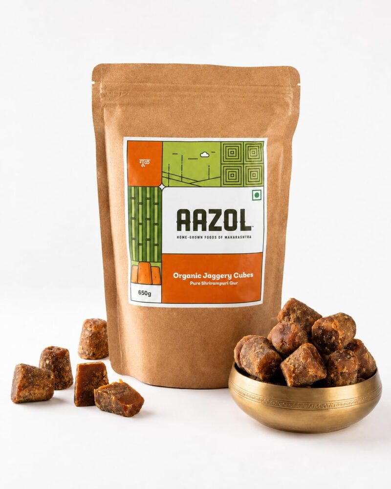 Aazol Organic Jaggery Cubes: Pure Shrirampuri Gur - 650g | Natural & Organic | Made with Pure Desi Cow Ghee | Best Texture | Long Shelf Life