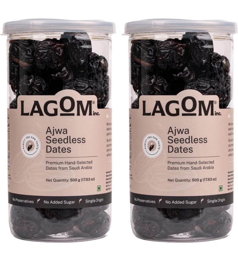 Lagom Ajwa Seedless Dates 1 kg | Premium Pitted Saudi Khajoor | Soft, Naturally Sweet & Ready to Eat | No Added Sugar, No Preservatives | Vegan, Gluten Free, Non-GMO