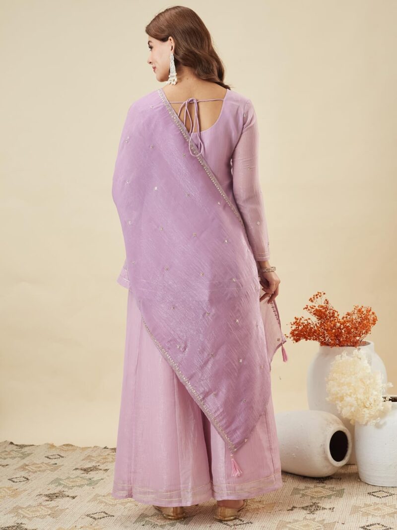 MOKOSH Women’s Lavender Silk Embroidery Peplum Kurta Sharara with Dupatta - Image 2