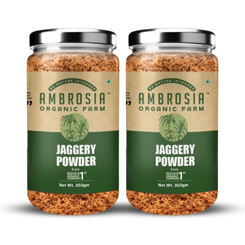 Ambrosia Organic Farm Jaggery Powder: Embrace Pure Sweetness and Enhanced Wellbeing -Gud Everyday Use Natural, Nutrient-rich, and the Ultimate Healthy Choice| Must Have Grocery Item. 350g (Pack of 2)
