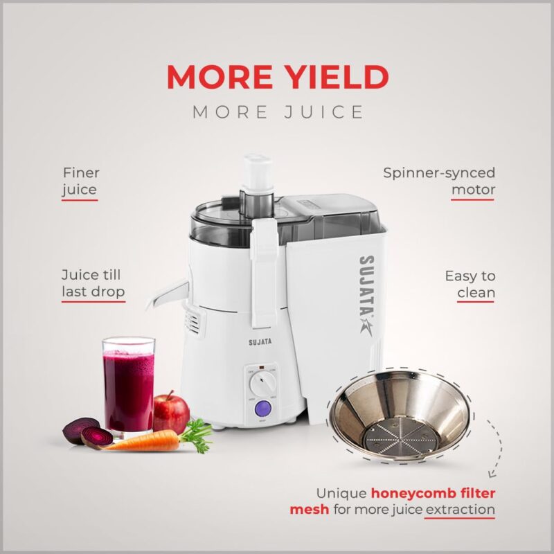 Sujata Multimix Juicer Mixer Grinder|900 Watts Double Ball Bearing Motor|22000 RPM|Non-Stop 90 Mins Running|3 Jars including 1750ml Blender with Coconut Milk Extractor,1000ml, 500ml Jar| (White) - Image 4