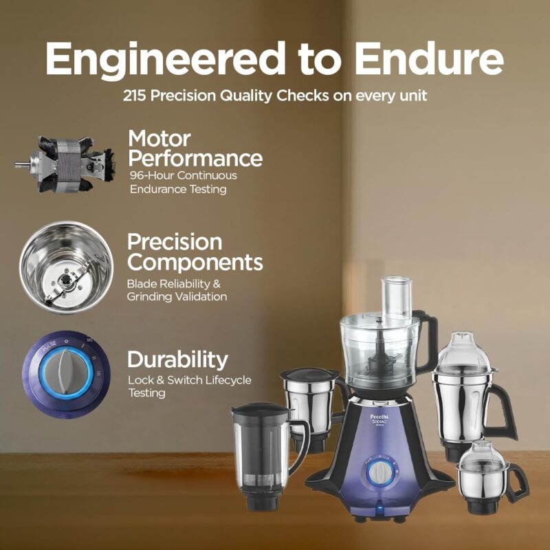 Preethi Zodiac Glitter 750W Mixer Grinder, 5 Jars, Food Processor & Juicer - Image 7