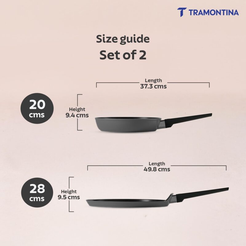 TRAMONTINA Chroma Cookware Set of 2 - Fry Pan 20 cm & Dosa Tawa 28 cm | Ceramic Reinforced Cookware | Cold Forged | Bakelite Handle | All Cooktop Compatible | Dishwasher Safe Grey - Image 5