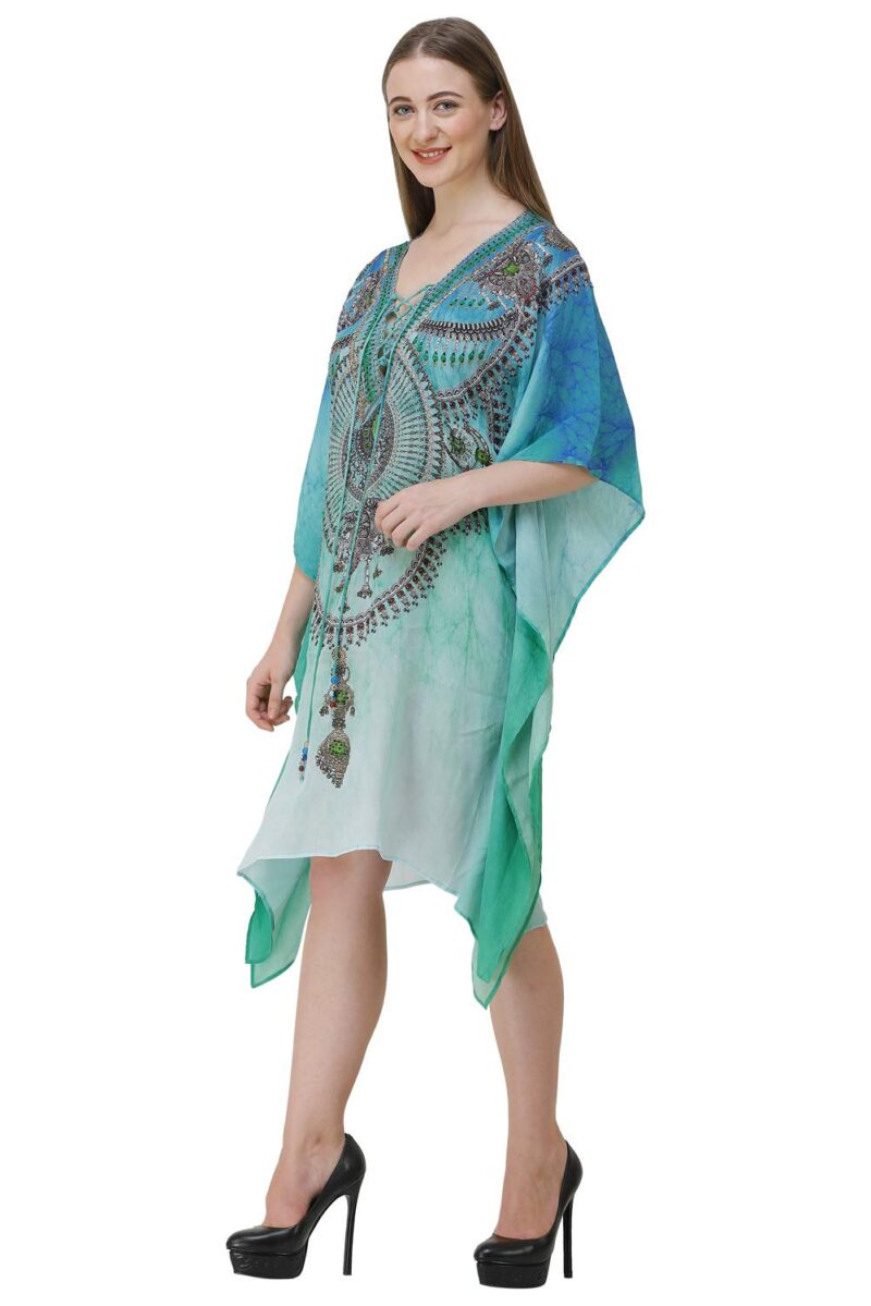 CURVSHAPE Natural Crepe Digital Printed Beach Wear Designer Kaftan for Women's | Free Size - Multicolour | Multicolor 10 | Free Size - Image 4