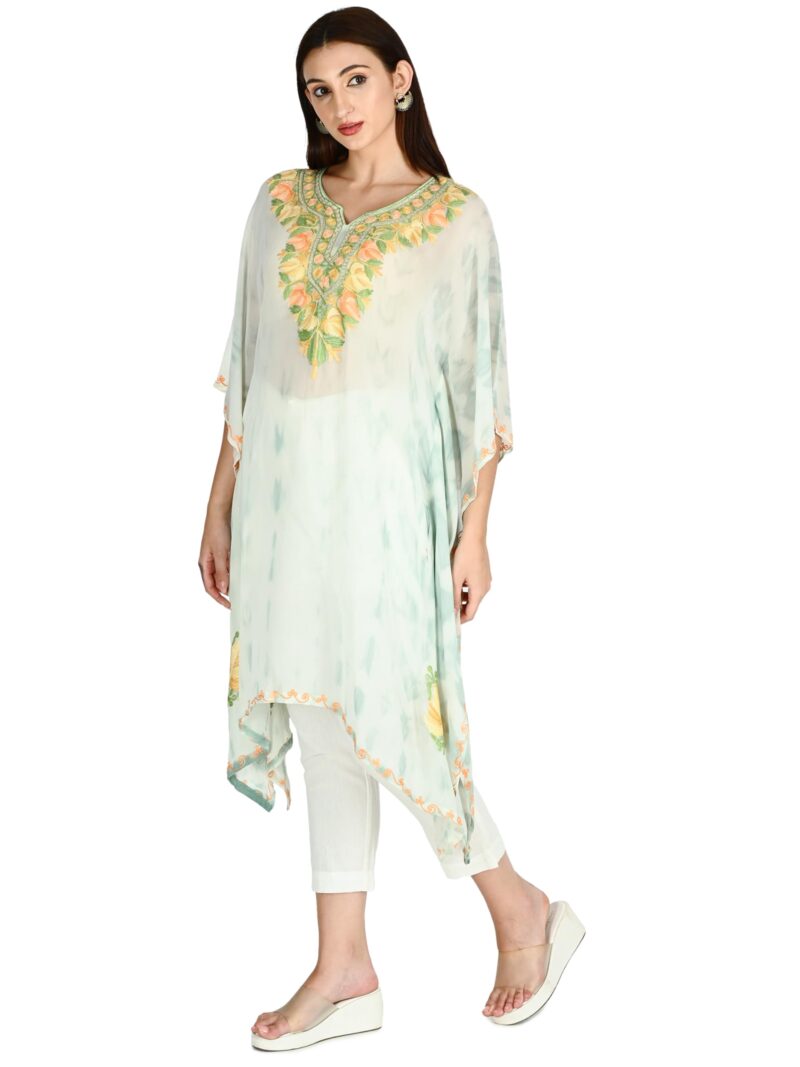 TVAREETAZ Women Kashmiri Shibori Georgette Kaftan, Printed Pattern, Lightweight Fabric, Free Size, Relaxed Fit (TAZ110) Multicolour - Image 2