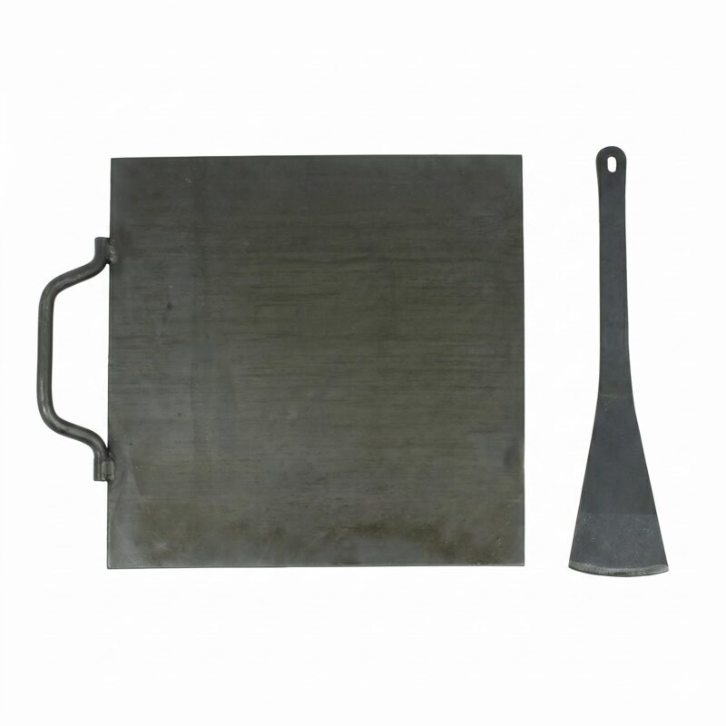 PRINA E-SHOP Iron Dosa Tawa with Free Spatula, Flat Square Kallu with Handle, Heavy Duty Tava for Crispy Dosas, Roti & Uttapam, Gas & Induction Compatible - 12 inch (Black)