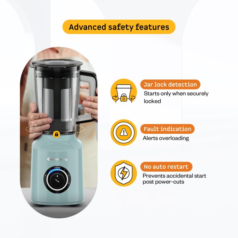 Atomberg Zenova Fresh Juicer Mixer Grinder For Kitchen | Smart BLDC Motor | Grinds Like 1000 Watt | Coarse Mode for Silbatta Texture | 4 Jar With Chopper | Coconut Milk Maker | Hands-Free | Misty Teal - Image 9