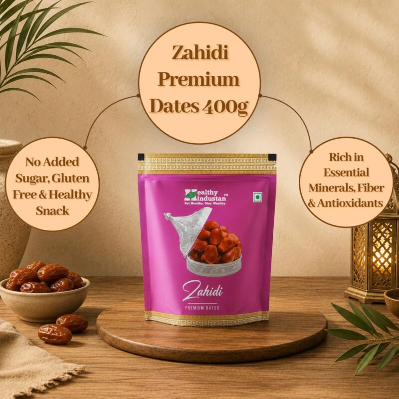 Healthy Hindustan Zahidi Premium Dates 400g Pouch | Arabian Khajoor Naturally Sweet & Healthy Snack | No Added Sugar High Fiber Premium Quality Khajur Dry Fruits - Image 2