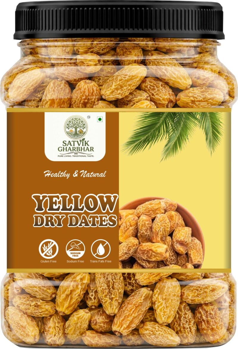Satvik gharbhar Dried Yellow Dates 250gm | Sukha Khajoor (Kharek) | Desi Peela Khajoor | Pila Chuara | Premium Dry Dates | Natural Sweetener | Healthy Dry Fruit Snack | Hygienically Packed
