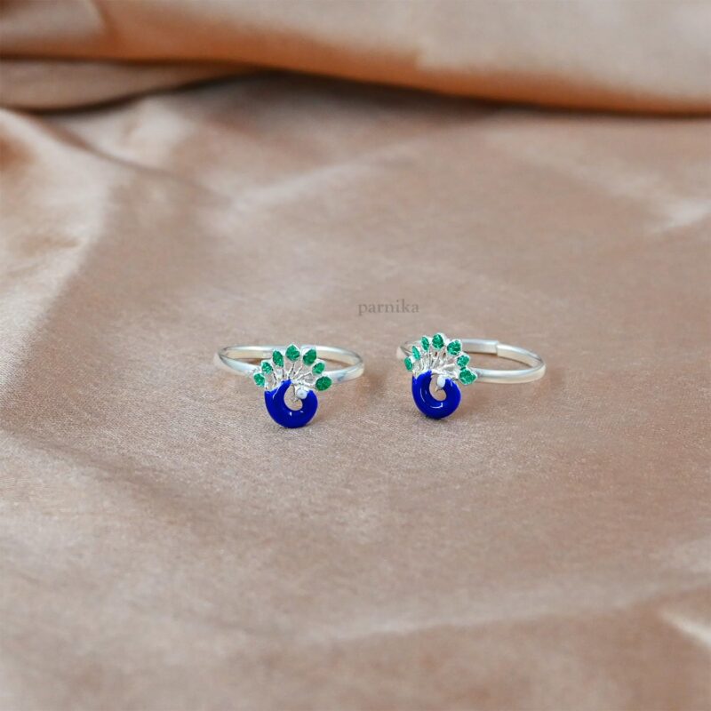 Parnika MJ Exuberant Colourful Peacock Design Toe Rings in Pure 92.5 Sterling Silver for Women | Chandi bichiya | With Certificate of Authenticity | - Image 4