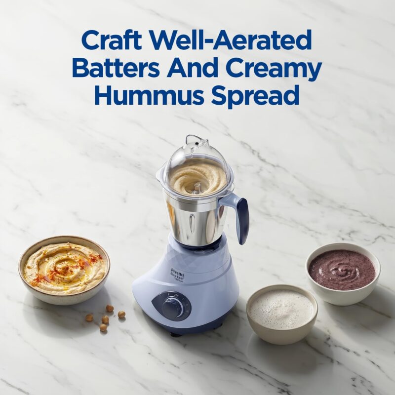 Preethi Blue Leaf Titanium 1000 Watts Mixer Grinder, 7 Jars (4 Stainless Steel Jars, Juicer, Blender), Superfine Grinding for Masalas, Chutneys and Batters, 2 Year Warranty, Lifelong Free Service,Blue - Image 7