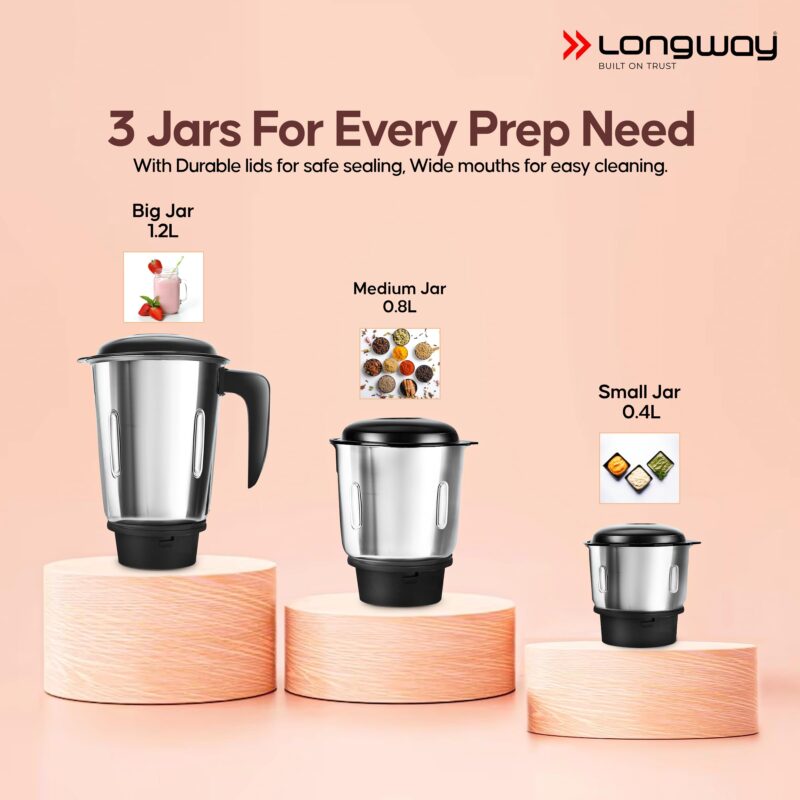 Longway Super Pro Mixer Grinder | 500 Watt Powerful Motor for Grinding, Mixing, Juicing | 2 Years Warranty (Black & Gray) - Image 9
