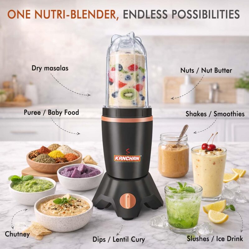 Kanchan Spark X 5000 Nutri Blender Mixer Grinder for Kitchen 500 Watt - Copper Motor Blenders for Smoothies and Juices, Spices - 2 Unbreakable Jars for Dry & Wet, ISI certified 2 Year Warranty - Image 2