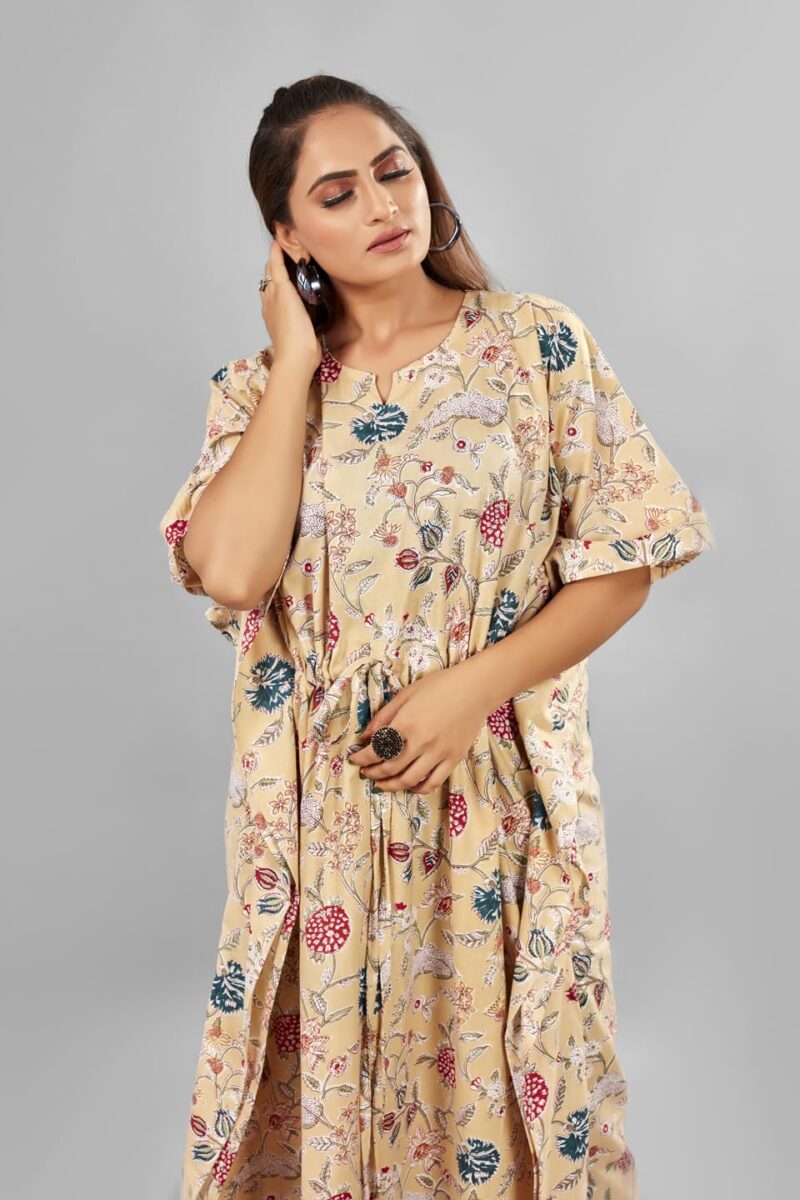 Jaipur Export Quality Hand Block Guarantee Colour 100% Pure Cotton Kaftan Ladies Caftan Kurti Tops Free Size Bohemian Women Night Combo Casual Maxi Plus Size Women's Long Dress (multi7, Cotton) - Image 5