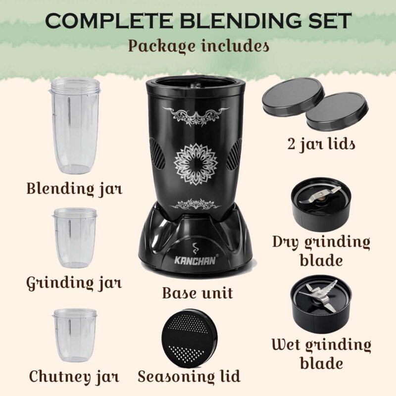 Kanchan Nutri Blender Juicer Mixer Grinder, Smoothie Maker, Masala Grinder, Chutney Blender, Copper Motor with 450W, 3 Unbreakable Jars, SS Blades, (3 Jars & 2 Blade) BIS Certified - 1 Year Warranty - Image 5