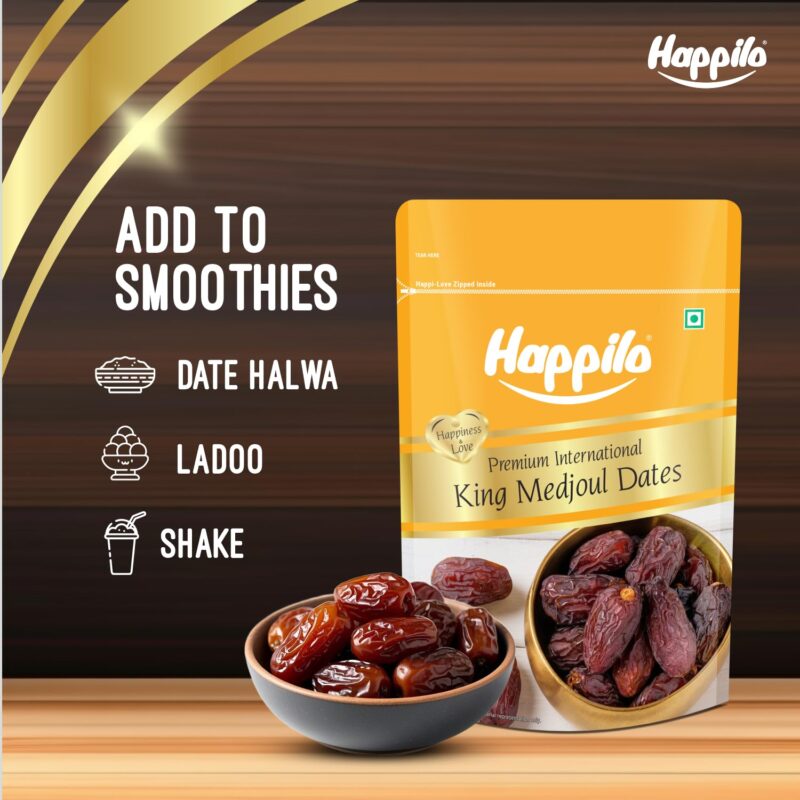 Happilo Premium International King Medjoul Dates 200g | Khajur, Khajoor | Dry Fruits | Dates in Fresh | Healthy Snacks | Dry Dates | Soft Chewy Texture | Sweet Caramel Taste - Image 3