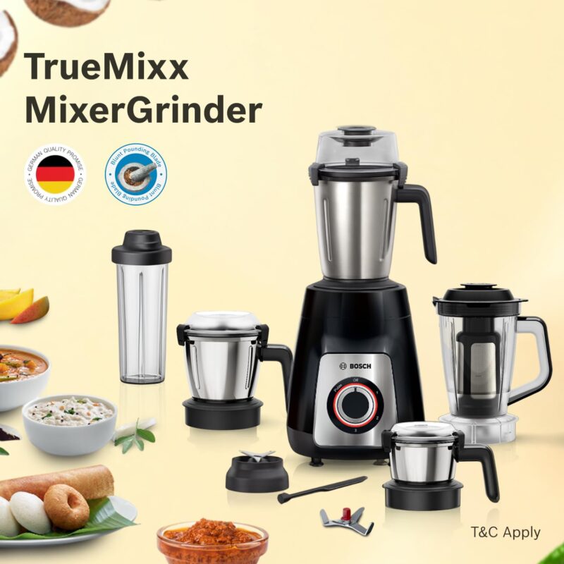 Bosch TrueMixx Pro 1100W Mixer Grinder | German Engineering for Precision Grinding | 5 Jars including Blend & Carry Jar | Hands-Free Operation with Lid Locks | 5 Year Motor Warranty 【MG8915A1KI】 - Image 9