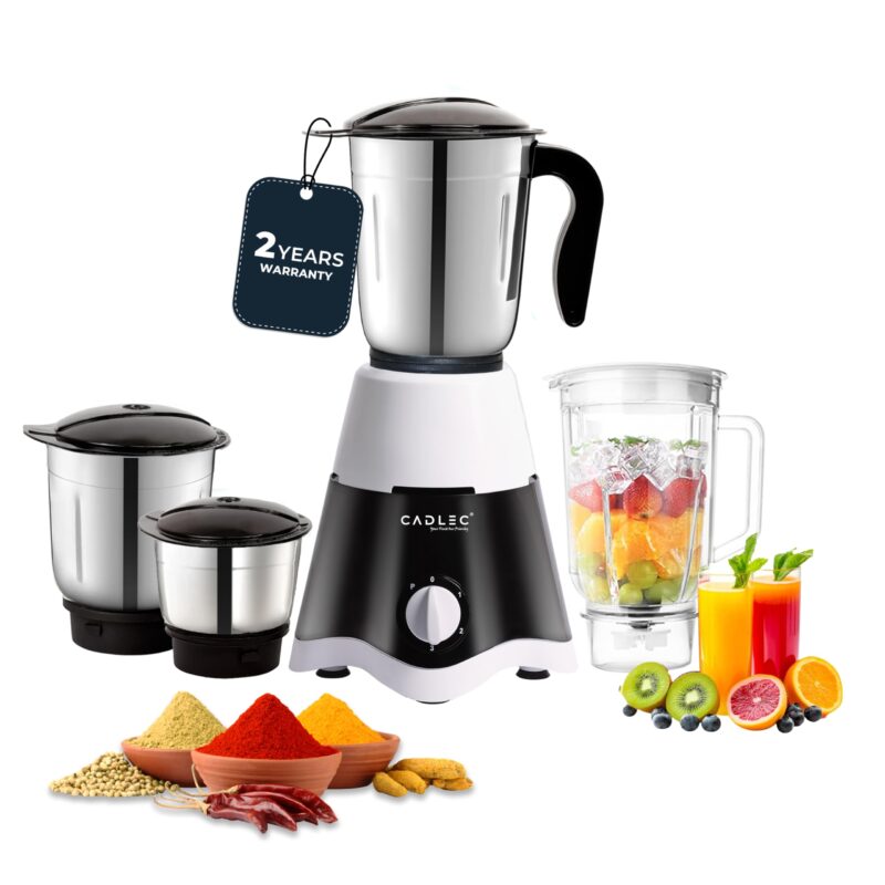 CADLEC JarGenie 750 Watt Mixer Grinder with 4 Jars | High-Power Motor for Grinding, Chutney, Mixing, Juicing & Blending | Durable ABS Body | 2-Year Warranty | Black & White