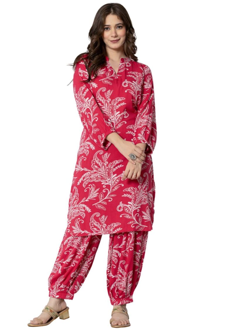 rytras Women's Pure Cotton Printed Straight Kurta Set with Palazzo Pants - Ethnic Wear, Pink(RYT590-New,XXL)